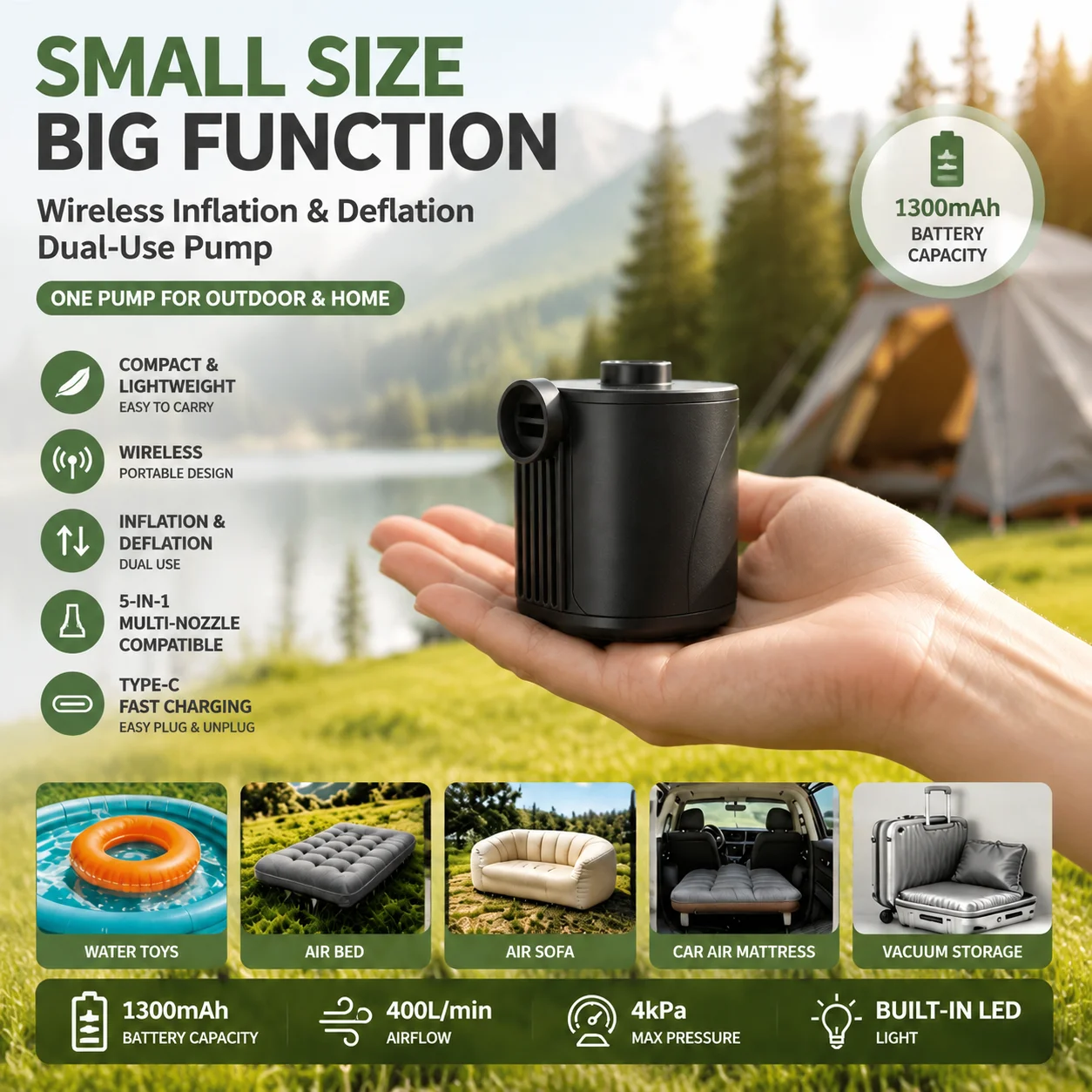 Ultra Powerful Mini Air Pump for Inflatables - Portable Air Mattress Pump for Camping Pool Floats Air Mattress Vacuum Storage Ba