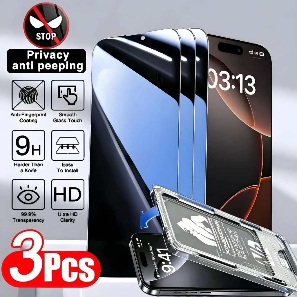 Privacy Screen Protector 3Pcs for iPhone 17 16 15 14 Series, 9H Hardness, Bubble-Free, Dust-proof
