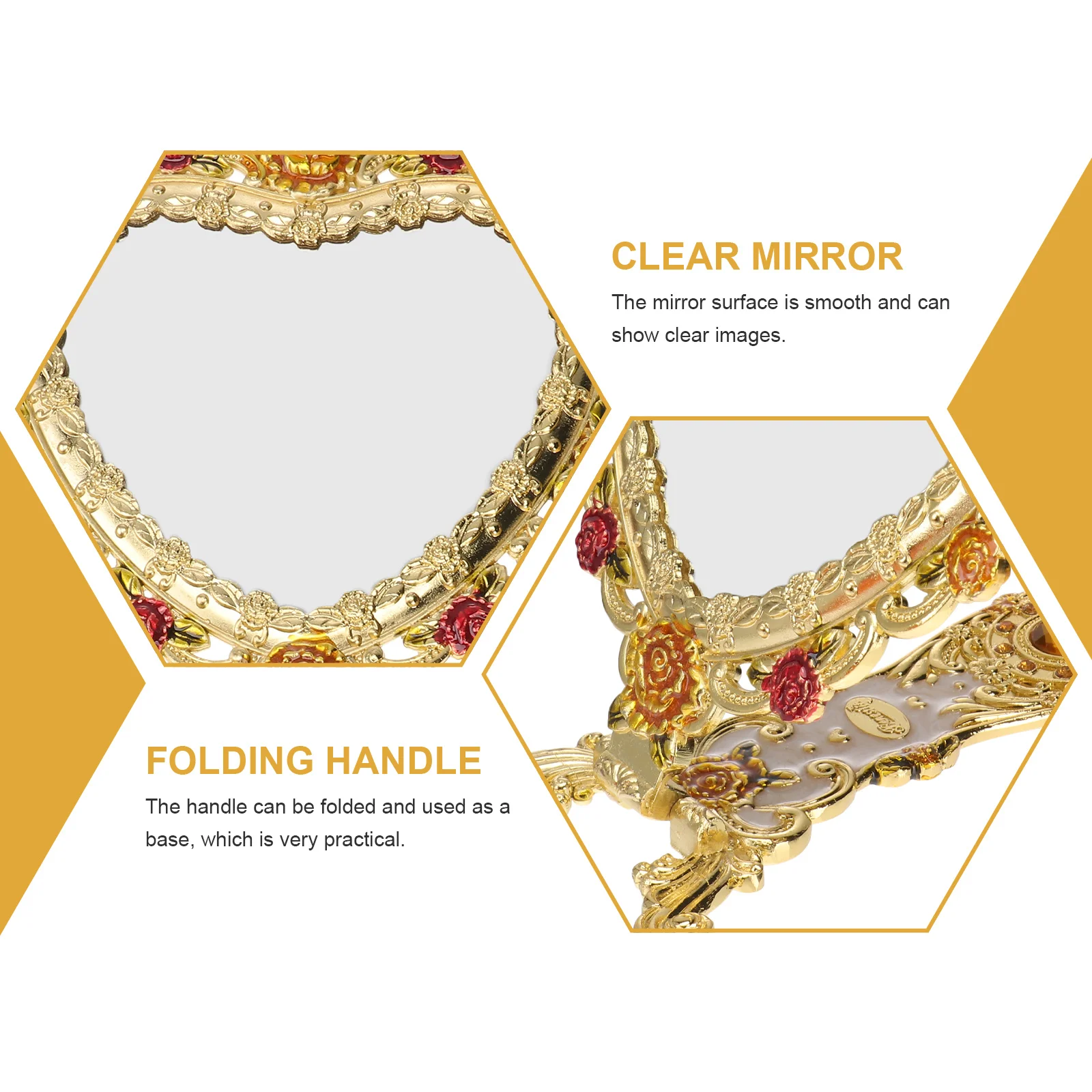 1 قطعة مرآة ماكياج يدوية عتيقة على طراز القصر الأوروبي مرآة رائعة على شكل قلب أداة تجميل مزخرفة متينة