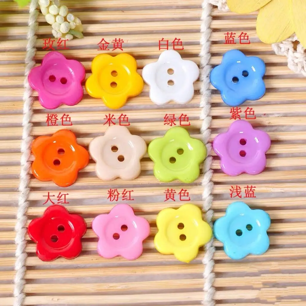 50PCS/Lot 12mm Plastic Flower Buttons Mix Colors DIY Scrapbooking Cartoon Buttons Children\'s Garment Clothing Sewing Notions