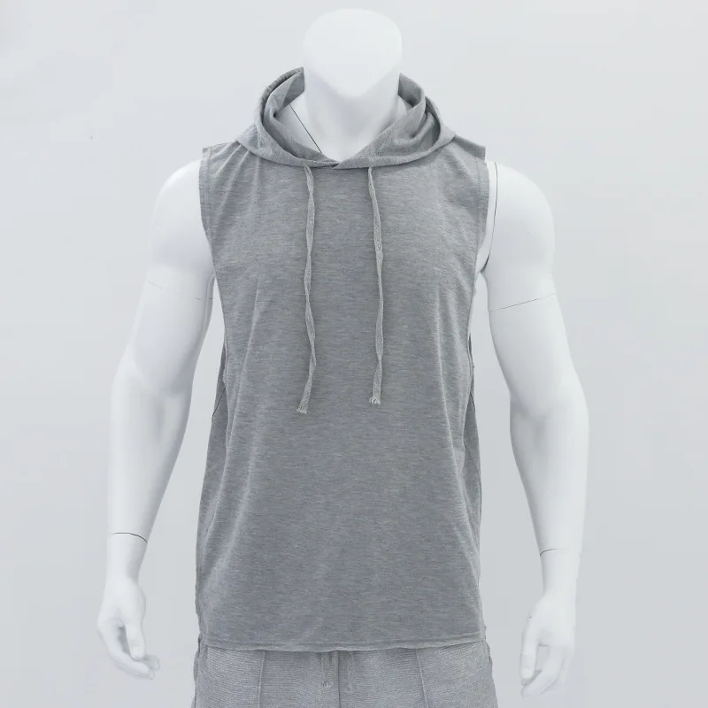 Tank Top Men\'s Solid Color Hooded Vest Sports Sleeveless shirt Quick dry Undershirt Gyms Running Fitness Vest Training Clothing