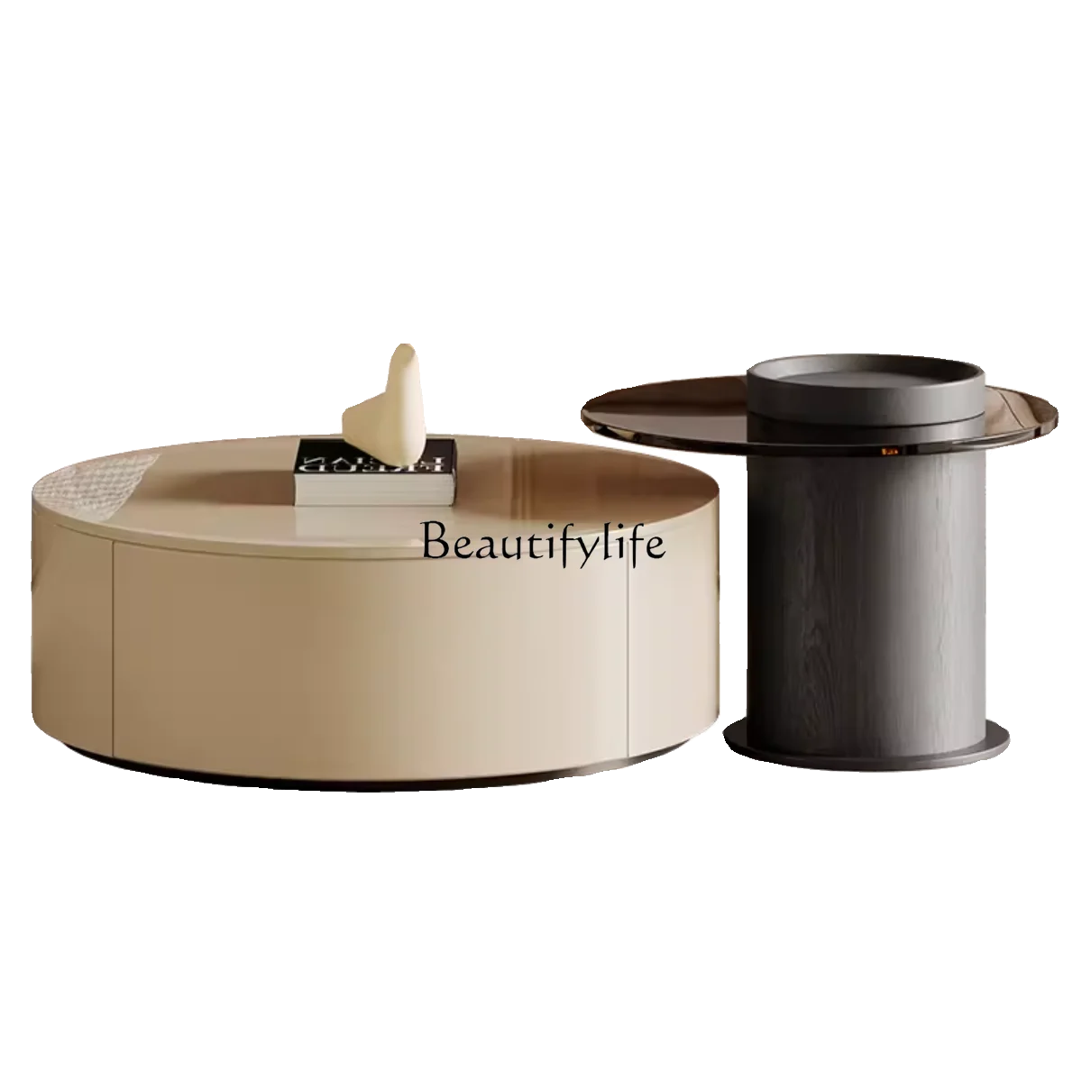 

Italian light luxury size round rock slab coffee table combination