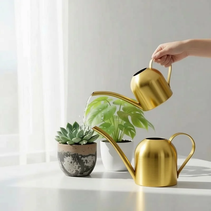 1pc Stainless Steel Watering Can Copper Gold Matte Finish Long Spout Garden Plant Watering Pot Home Gardening Tool