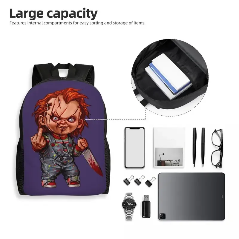 The Killer Doll Chucky Mochilas, 3D Printing, Horror Movie, Mochila Escolar, Faculdade Viagem Bolsas, Bookbag Fits, 15 "Laptop, Jogo de criança