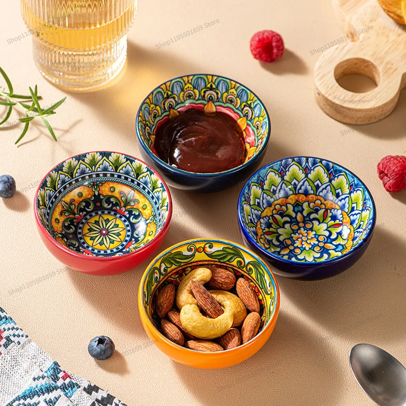 For Round Plates, Ceramic Hand-painted Underglaze Color Household Dipping Plates, Bone Plates, Snack Dim Sum Saucers