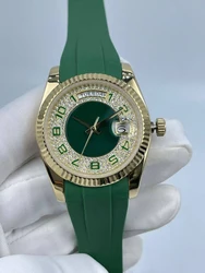 Reloj de pulsera elegante para mujer, doble Calendario, Banda Verde, cara Digital de 36mm