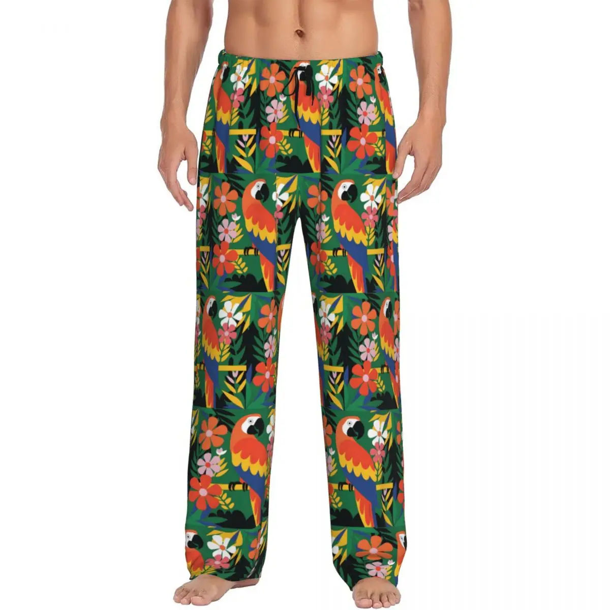 

Изготовленные на заказ пижамные штаны с попугаем и птицей, одежда для сна, мужские эластичные пояса, милые штаны с попугаем для сна и карманами