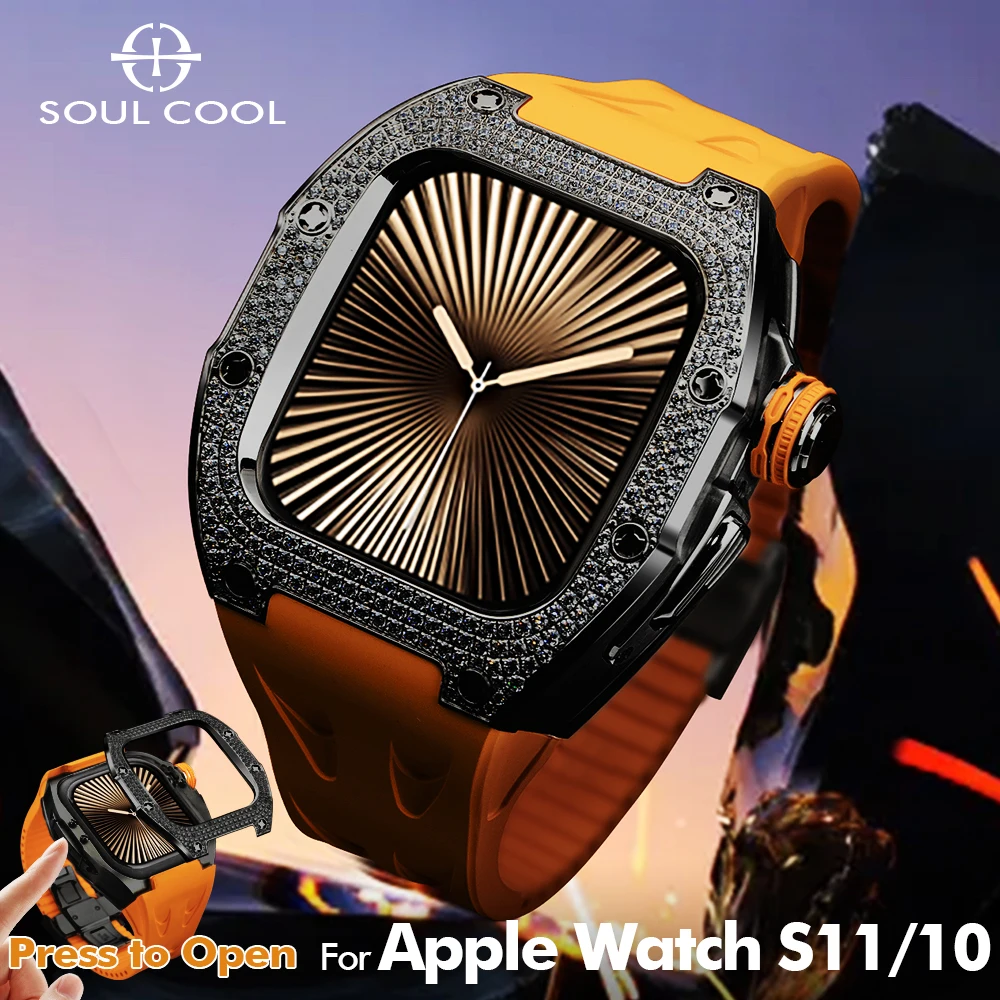 

НОВЫЙ пресс для открытия Apple Watch Series 11/10 46 мм, защитный чехол с бриллиантами, роскошный комплект модификации, модный фторкаучук iWatch
