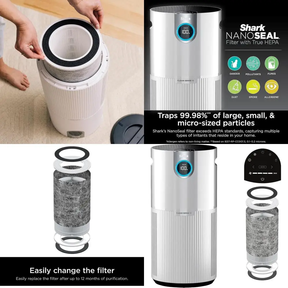 

Очиститель воздуха HEPA MAX с датчиком Clean Sense, охватывает площадь 1350 кв. футов, улавливает 99,98% пыли и аллергенов, для больших помещений, белый (восстановленный)