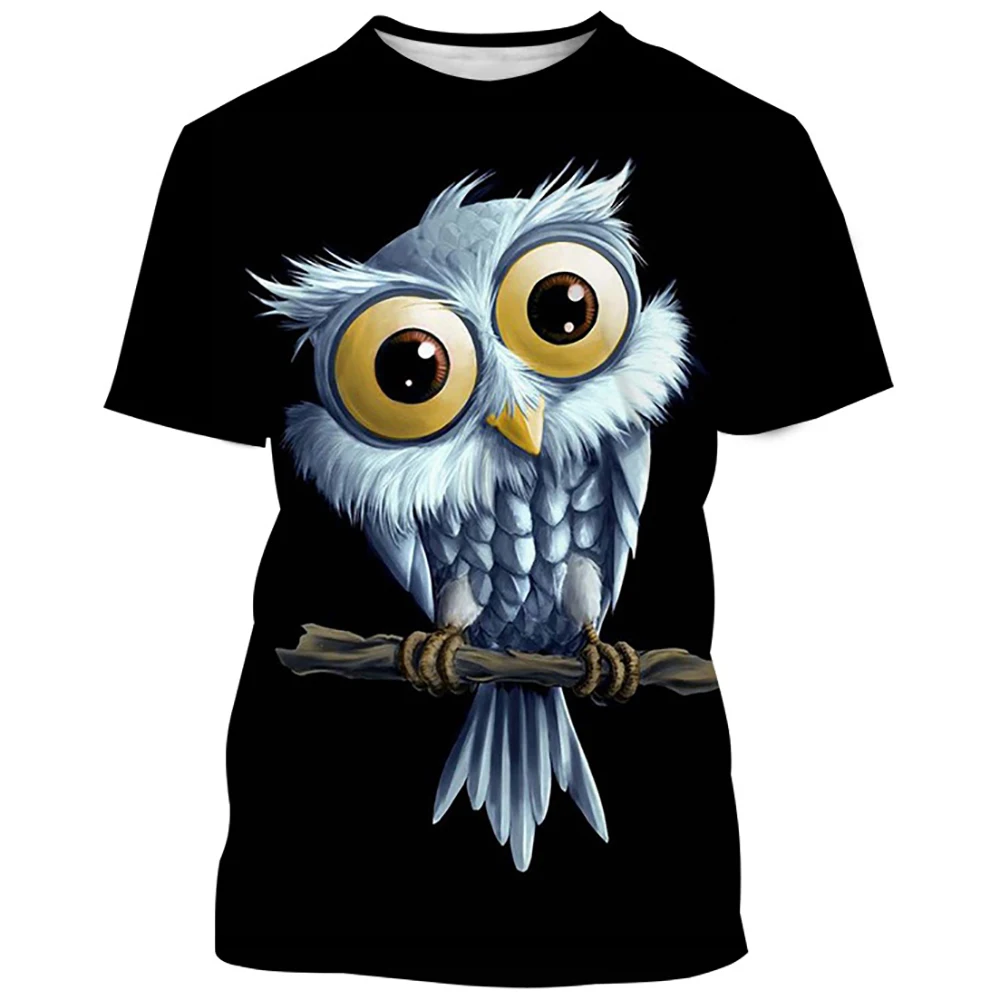 Fashion Summer Owl Print Cool Polyester Loose 3D Short Sleeve Men's Top T-shirt Casual Oversized Size Large Silhouette Clothing