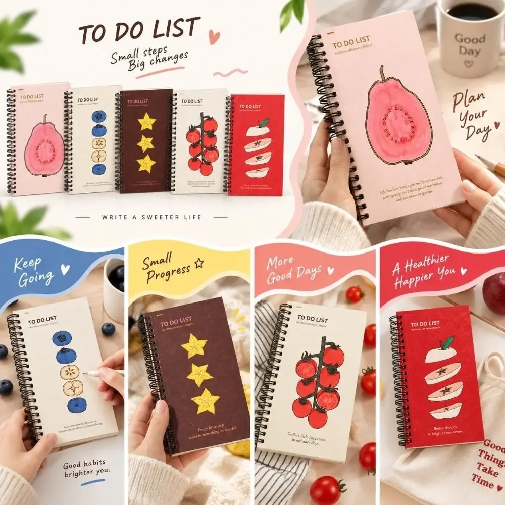 Illustration Cover Journal Notebook Portable Aesthetic To Do List Notebook Spiral Bound Habit Tracker Journal
