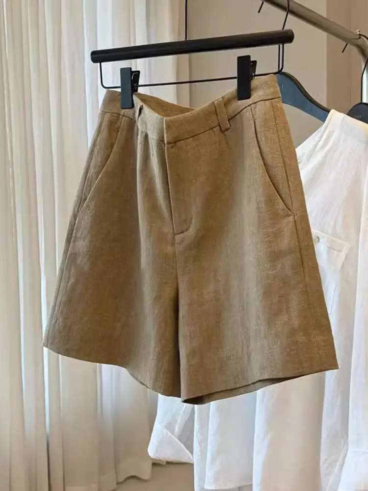

High Waist Cotton Linen Shorts Women's A-Line Slimming Hot Pants Spring Summer Silk Linen Design Sensation Korean Style...