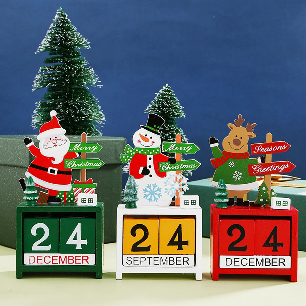 1Pcs Santa Advent Calendar Movable Date Cubes Painted Wood Christmas Advent For Countdown Calendar Desk Home Xmas Decoration