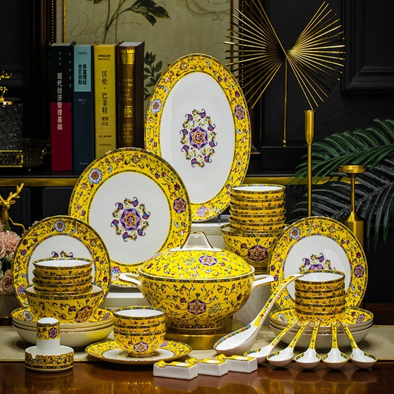 Household enamel bone china tableware, Chinese Jingdezhen high-end dishes