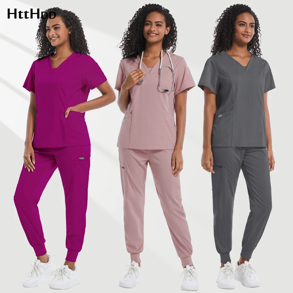 

Women Scrub Set Top and Pants Medical Uniform Scrubs Nursing Dental Beauty Dental Surgery Hospital Operating Room Work Clothes