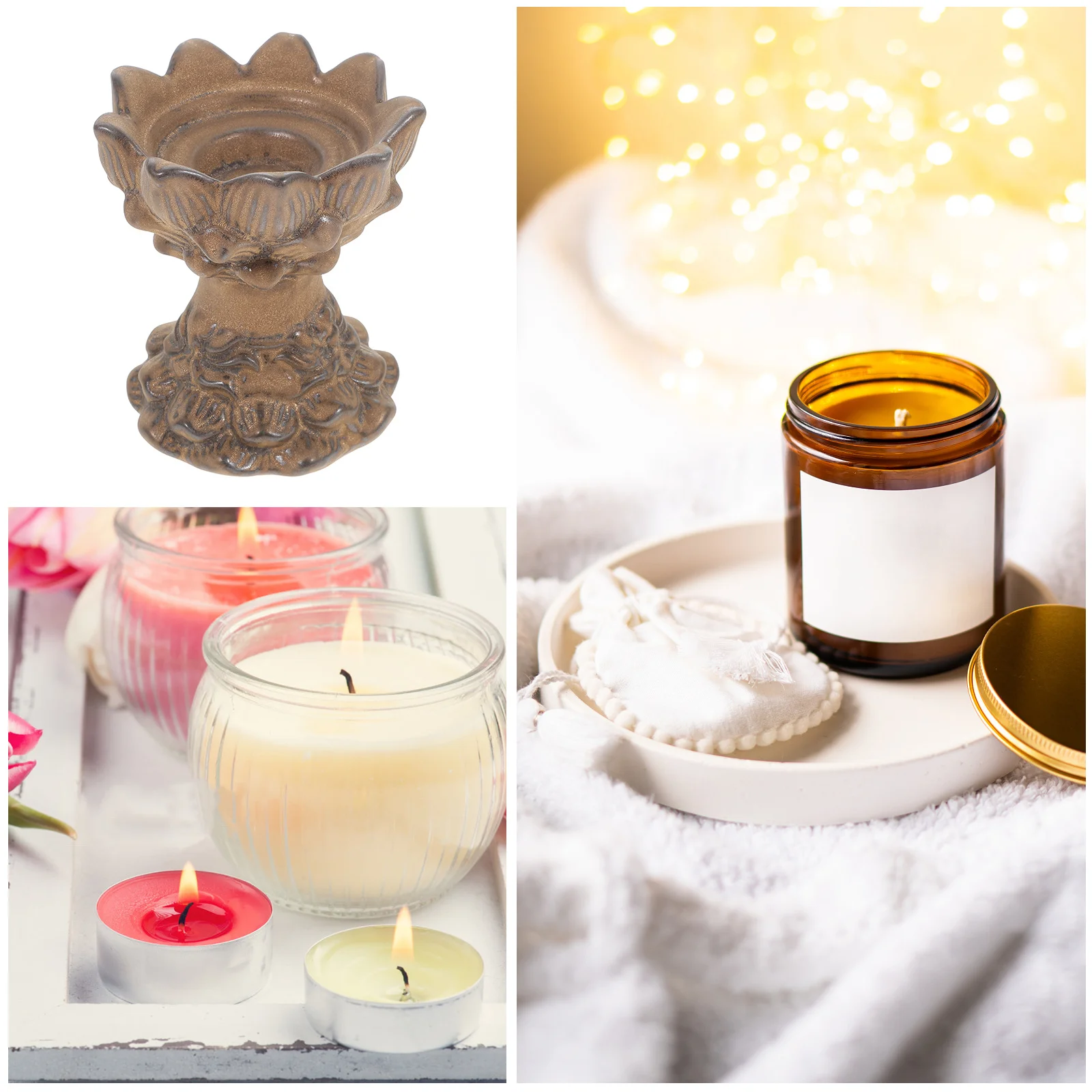 

Glazed Ceramic Tealight Holders Lotus Candlestick Candlesticks Candleholder Decorations