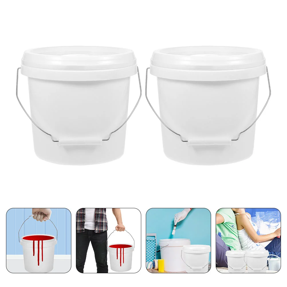 

2 Pcs Packaging Buckets Paint Multi-functional Practical 4L Camping Pigment Iron with Lid