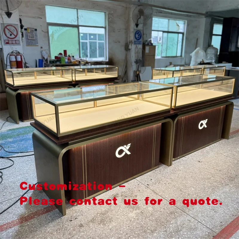 custom.Elegant High-Quality Glass Metal Cabinet With LED Illumination High-End Jewelry Showrooms Jewelry Display Cabinet