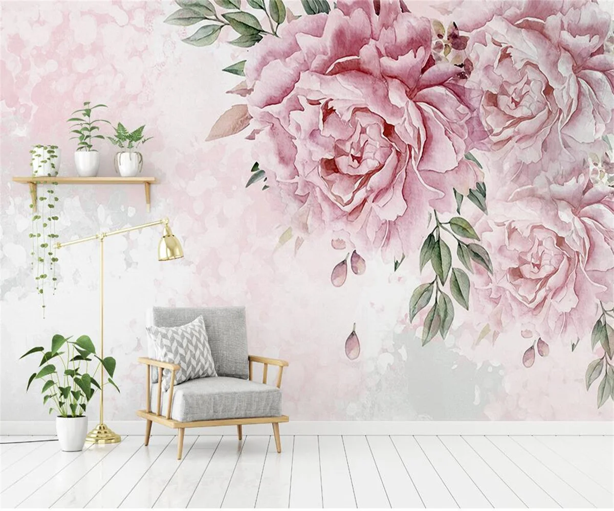 Custom size wallpaper hand-painted pink flowers background painter House decorative living room bedroom flowers 3d wallpaper