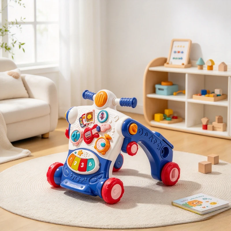 Adjustable Speed Baby Walker, Multi Function Balance Push Cart with HDPE Quiet Wheels for 9 Month Plus Toddler Home Walking Use