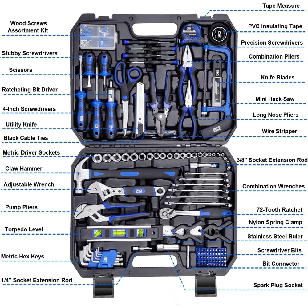 Imagem -02 - Prostormer-geral Casa e Auto Repair Tool Conjunto com Plastic Storage Toolbox Caixa de Ferramentas Doméstico Completo 259 Pcs