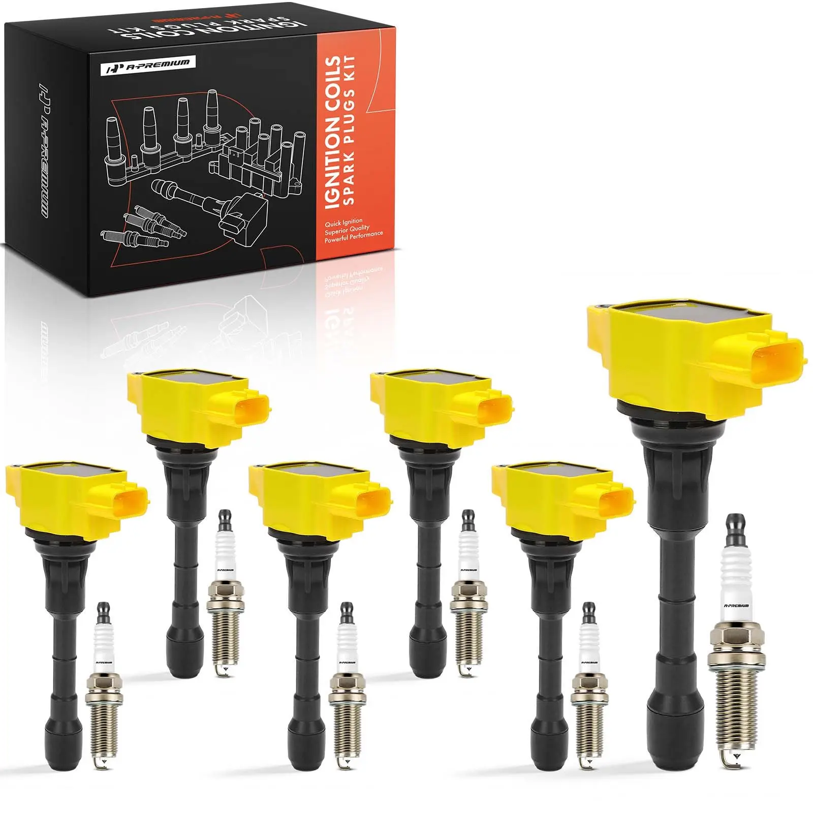 A-Premium 6x Yellow Ignition Coils & 6x Iridium Spark Plug Kit for INFINITI Q50 QX50 Nissan