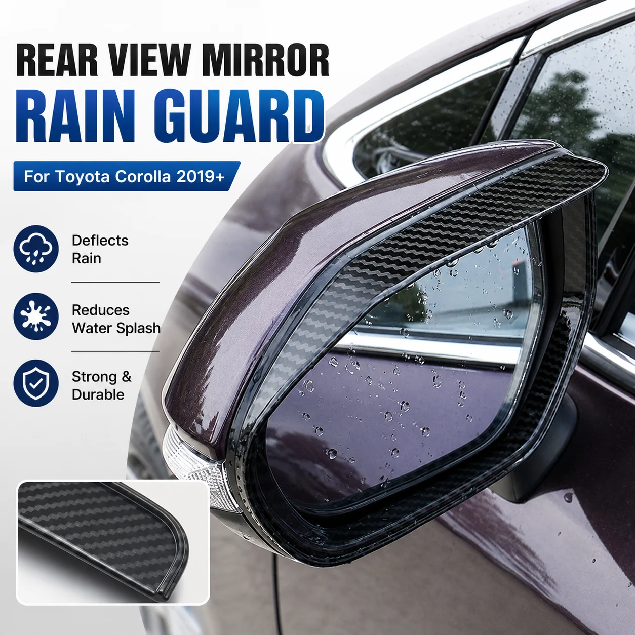 Carbon Fiber Texture Rear View Mirror Rain Guard for Toyota Corolla 2019+