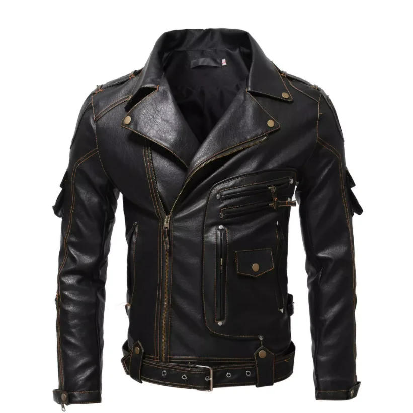 

2023 Vintage knight the same motorcycle multi-zip jacket jacket leather plus size fat singer performance male leather