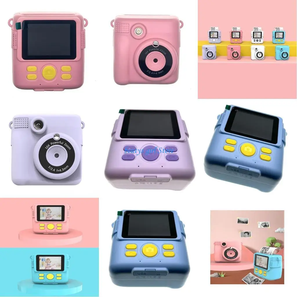 c7ab-子供向けデジタルプリントカメラ、録画、32g-カード、写真家向けカラーリングセット付き