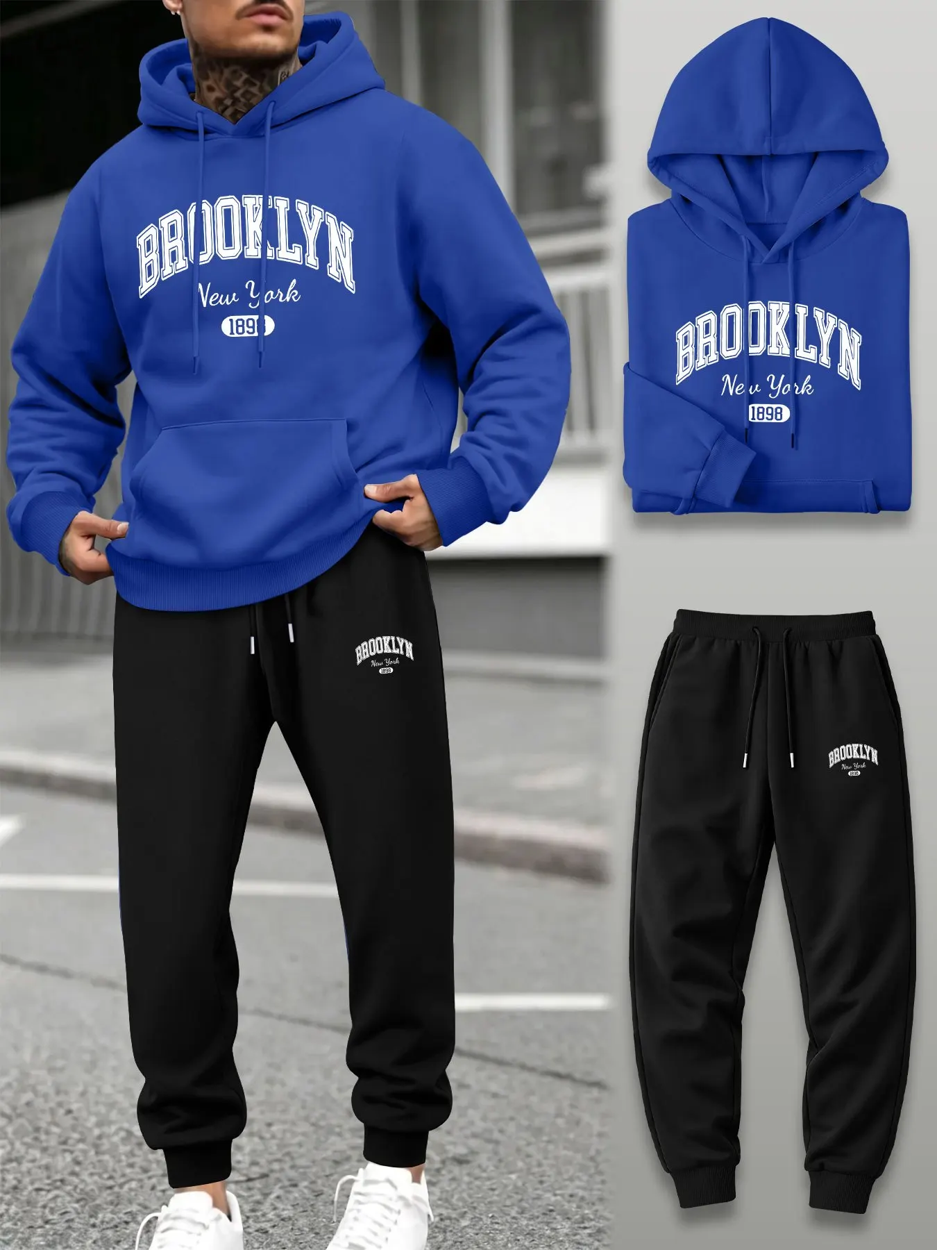Men 2 Piece Tracksuit Hoodie Jogger Pants Set Loose Sport Streetwear Outfit Gym Training Autumn Winter Daily Wear Set view 5