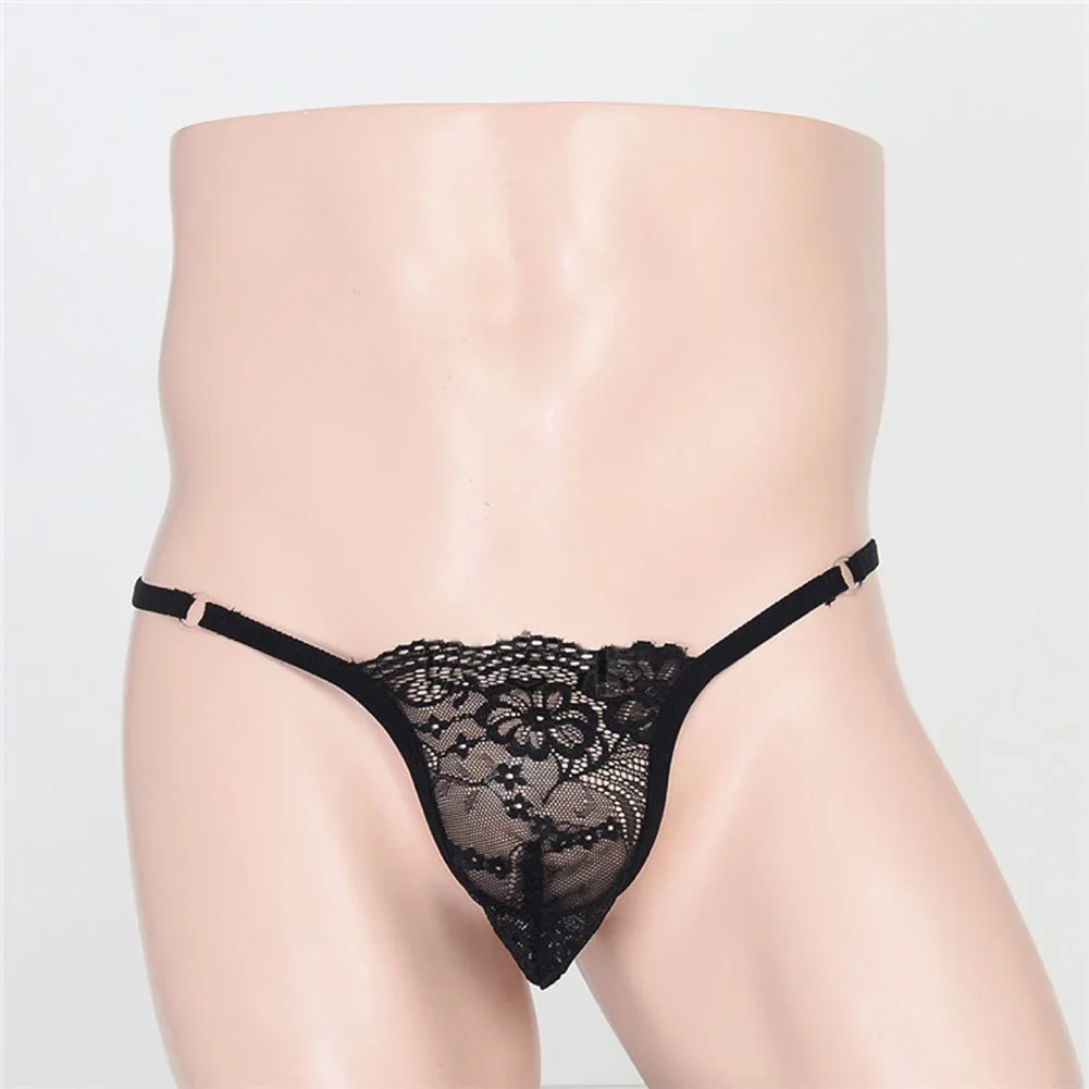 Men Sexy Lace Sissy Erotic See Through Lace Bulge Pouch G-String Thong Low Waisted T-Back Underwear Temptation Slim Male Thongs