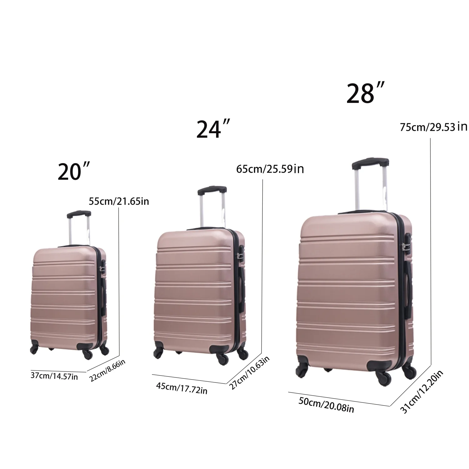 Luggage universal wheel hard shell lightweight password lock (family set - rose gold, 3-piece set (20 inches 24 inches 28 inches