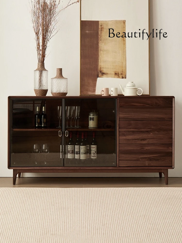 Black Walnut Solid Wood Sideboard Living Room Wall Locker Italian Minimalist Tea Cabinet