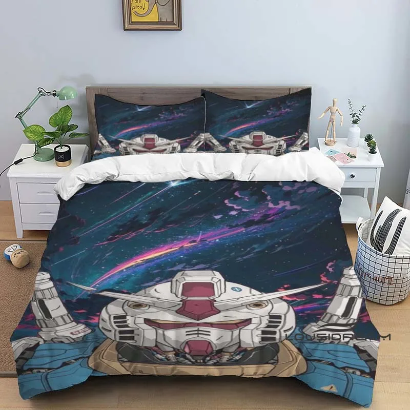 2025 New Anime Mobile Suit Gundam Bedding Set 3D Printing Home Decor Pillowcase Quilt Cover Cute Gift for Family and Friends