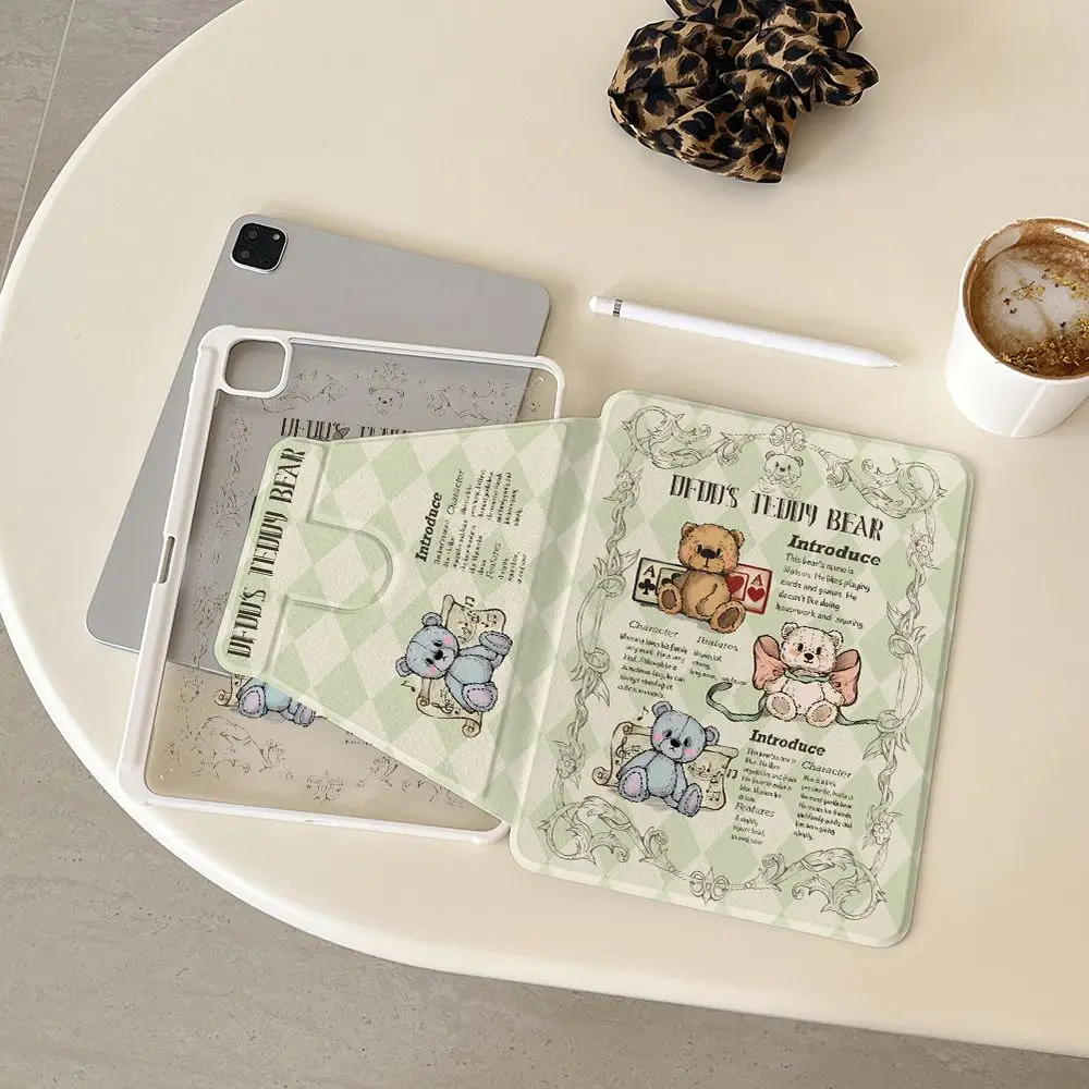 Cute Delicious Pastry Pink Bow Cat Teddy For iPad Pro Air 13'' 11'' M5 M4 M3 M2 2 1 11th A16 12.9'' 10 9 8 Th Mini 7 6 5 4 Case
