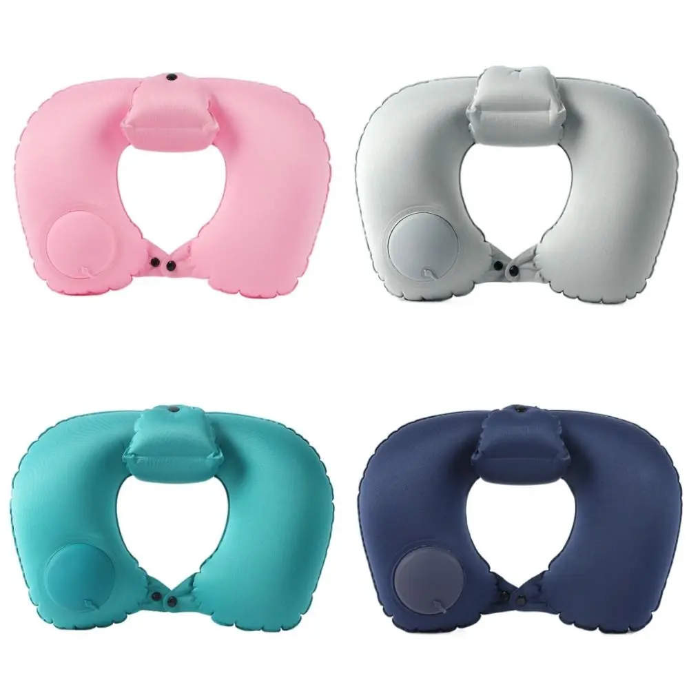 

U-Shaped Inflatable Travel Pillow Hand Pressing Foldable Press To Inflate Pillow Portable Soft Neckrest Pad Outdoor Travel