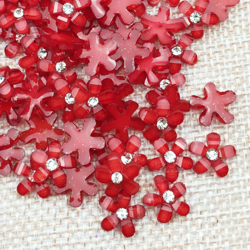 20Pcs High Quality 10mm Flower FlatBack Resin Rhinestone Appliques for Phone Wedding DIY Craft Accessories