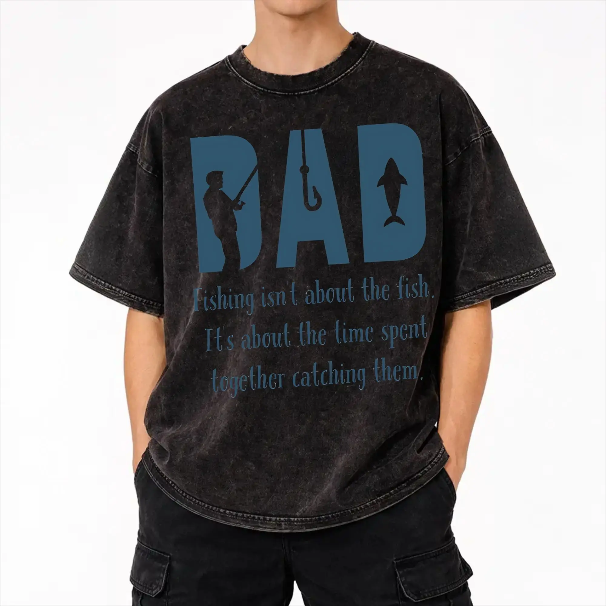 Dad fishing isn't about the fish Master Baiter  Accessories Washed T Shirts Men Women Streetwear Hip Hop T-Shirt Summer  Tees