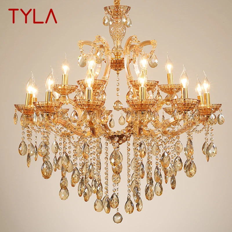 TYLA  LuxuriousCandle Pendent  Lamp European Style Crystal Lamp Art Living Room Restaurant Villa Staircase Duplex Building