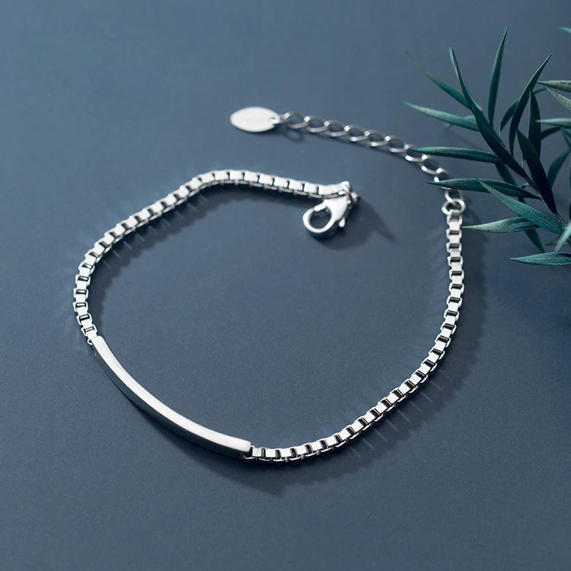 Modian Brands Simple 925 Sterling Silver Geometric Rectangle Bracelet for Women Box Chain Bangle Japanese Style Fine Jewelry