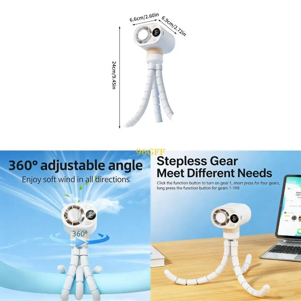 

96GF Small Desk Fan Flexible Tripod Fan with Various Speed Cooling Machine Desk Cooling Device Plastic Texture for Car Travel