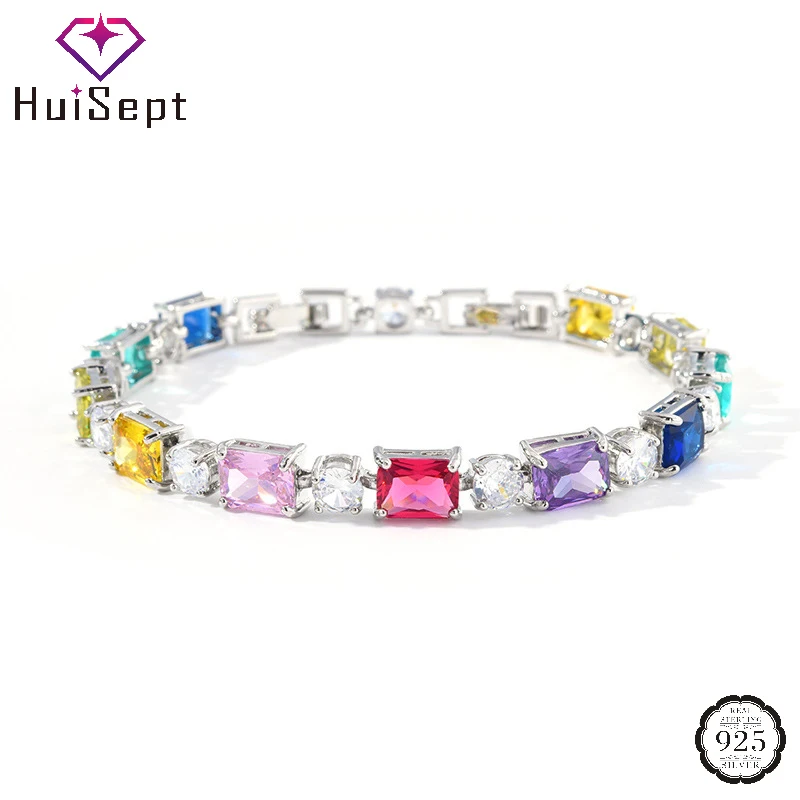 

HuiSept модный женский браслет с цирконом, драгоценный камень, ювелирные изделия из серебра 925 пробы для свадьбы, вечеринки, помолвки, подарок, аксессуары