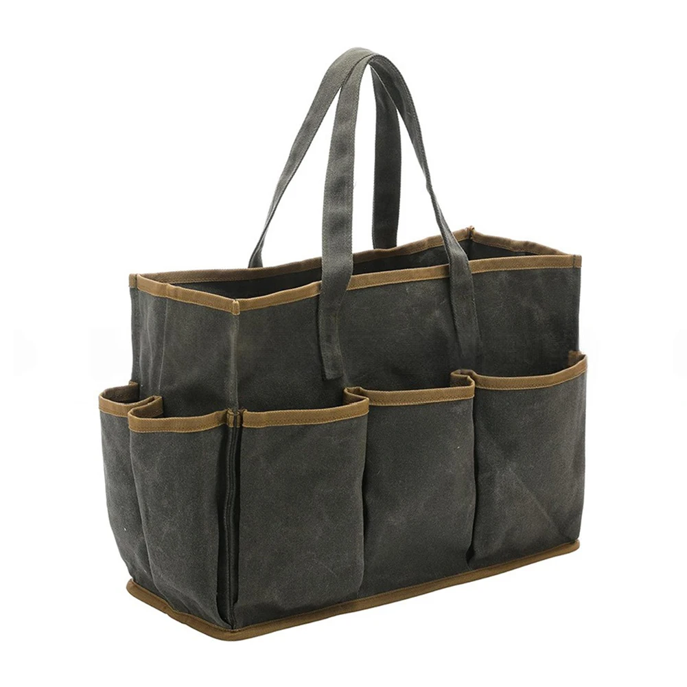 1Pc Tool Bag Waxed Canvas Tool Tote Bag W/ 10 Pockets Heavy Duty Storage Bag For Gardener Handymen Hand Tool Organizer