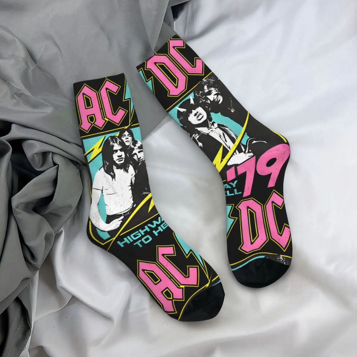 Hip Hop Vintage Rock Music Crazy Men\'s compression Socks Unisex A-AC DC Harajuku Pattern Printed Funny Novelty Happy Crew Sock