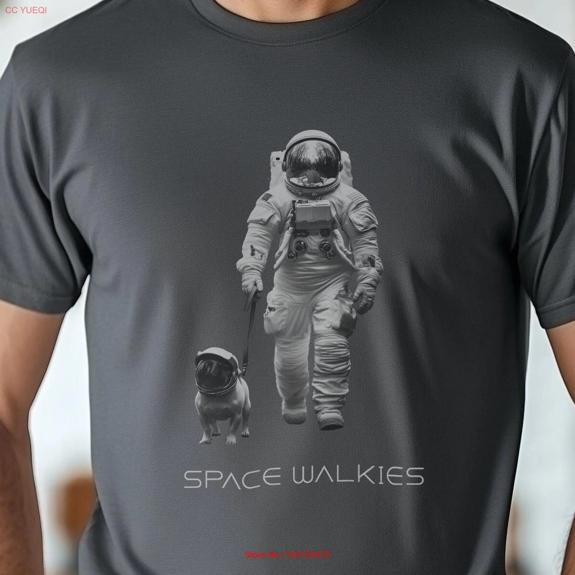 Dog walking in space Organic Cotton Eco Friendly T Shirt Premium Comfort Astronaut Pop Culture Funny