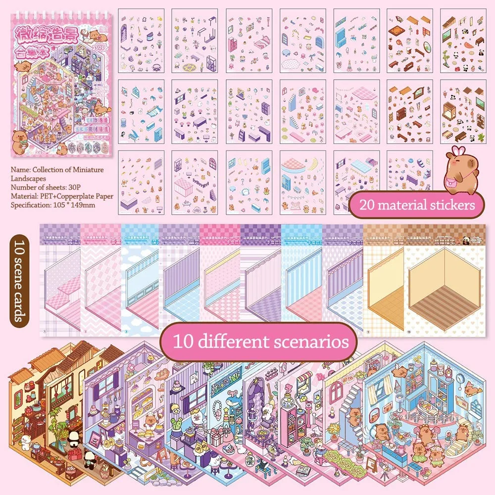 3D Cabine Scène Stickers Boek Visueel Stapelen Cartoon Scène Sticker Collectie DIY Cabine Scène Speelgoed Spelstickers