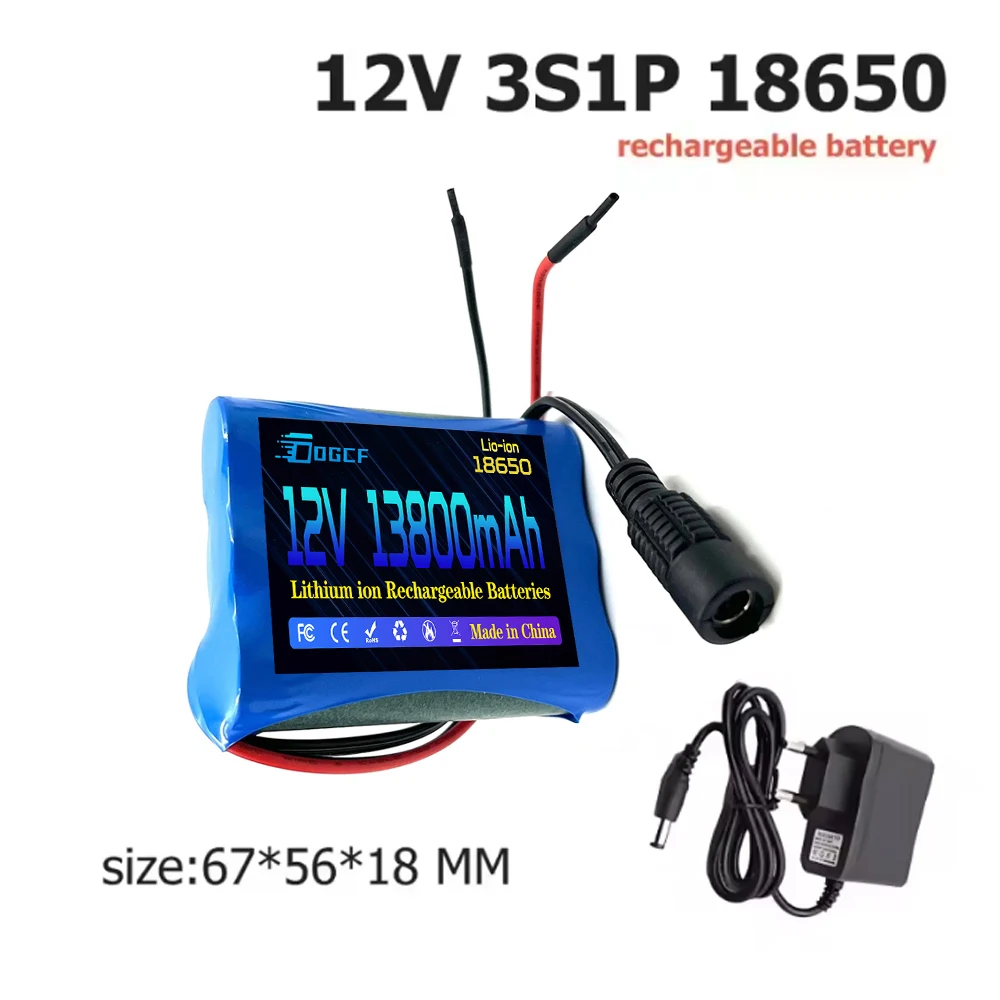 

12V 13800mAh 18650 Lithium Rechargeable Battery pack 3S1P for Speaker flashlight CCTV Camera GPS Portable search light equipment