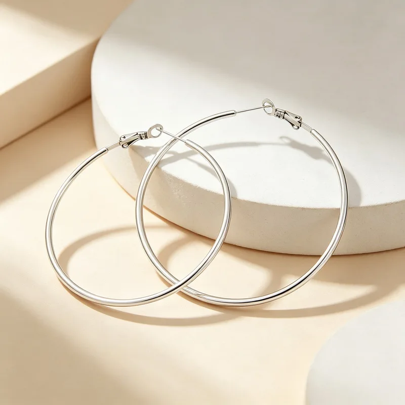 Kalen Fashion Silver Color Stainless Steel Wire Round Large Hoop Earrings for Women Multi-Size Eardrops Wedding Party Jewelry