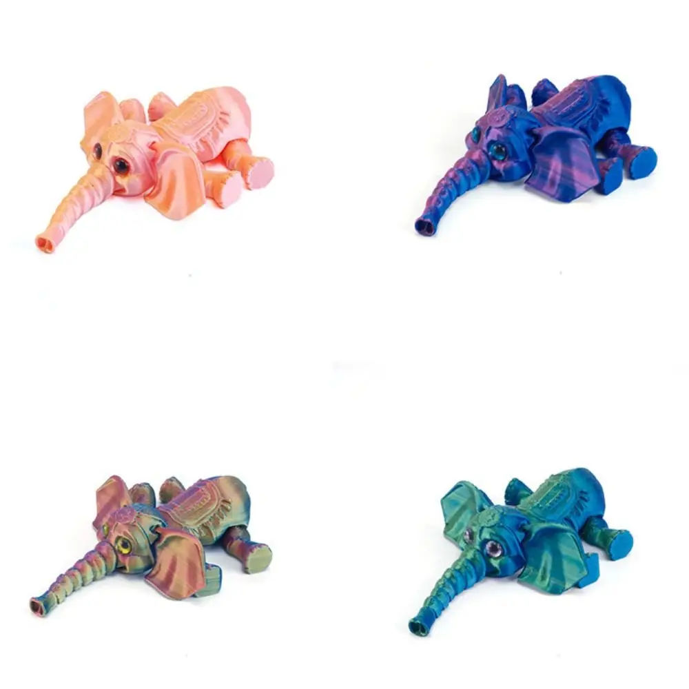 PLA 3D Printed Elephant Model Multi-jointed Movable Mini Elephant Doll Solid Color Articulated Animal Figurine