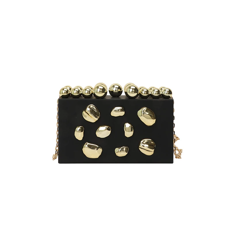 

Модная текстурированная акриловая коробка-клатч с металлическими заклепками Роскошная вечерняя сумка для свадебной вечеринки через плечо Дневная коробка Дата Девушка Нишевый дизайн